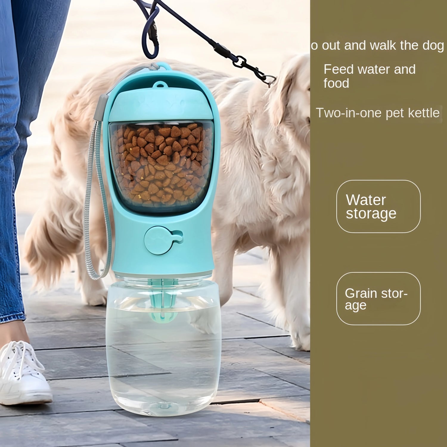 2-in-1 portable pet water bottle and food container for travel